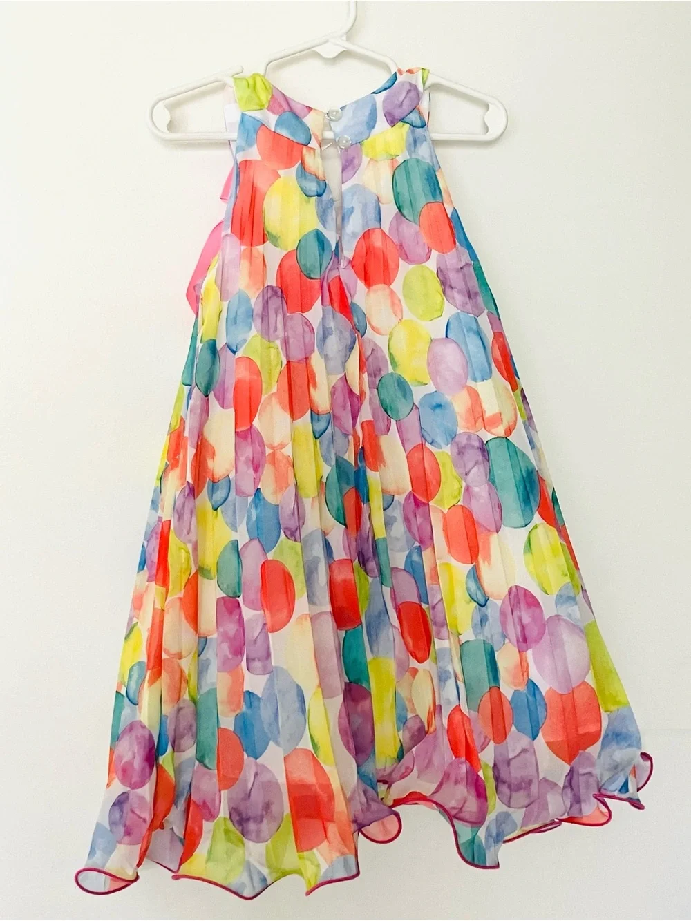BONNIE JEAN Party Dress Toddler Girl's Size 4T Dot Pleated Multicolor Pink Blue